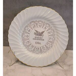 Sheffield Bone White Gold Trim USA Eagle Zodiac Calendar 10" Collector Plate